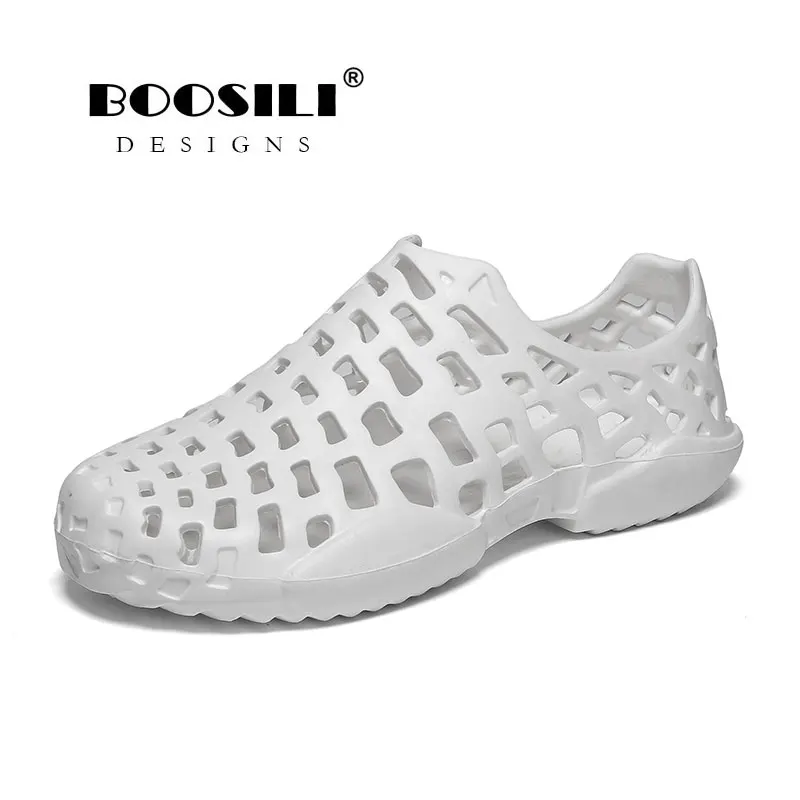 

Men Sandals Real 2019 Mens Leather Sandal Male And Female Same Style Garden High Quality Breathable Clogs Lightweight 4 Colours