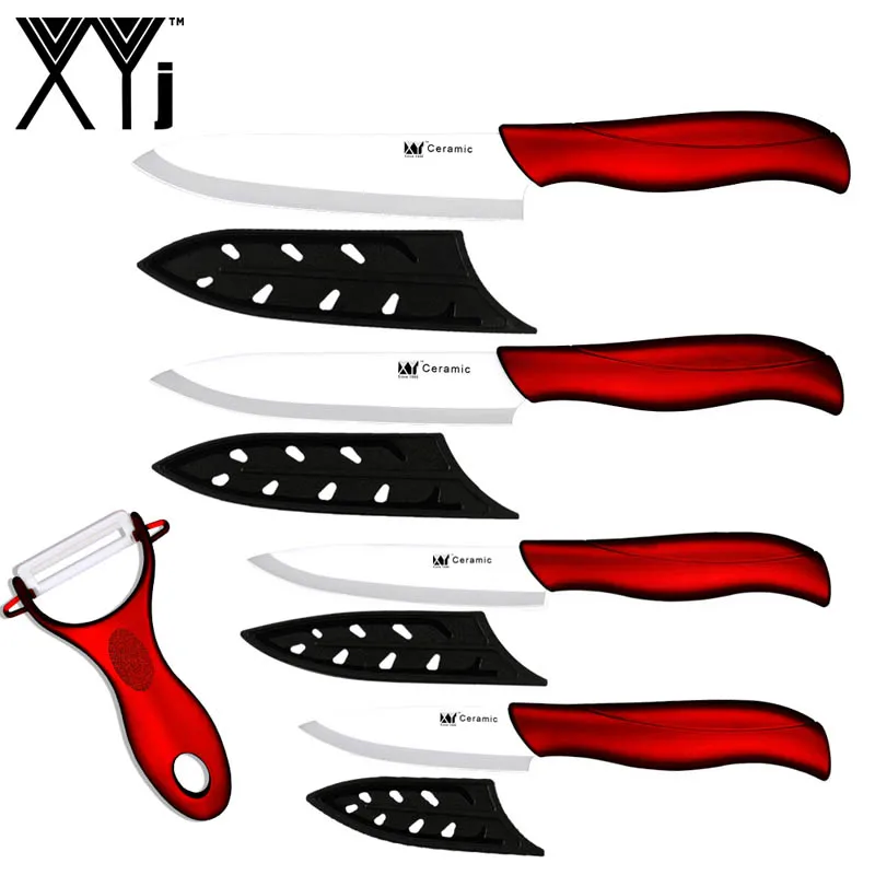 XYj набор керамических ножей 6 ''шеф-повара 5'' для нарезки 4 ''Uitlity 3,5'' для очистки овощей, кухонный нож, черное белое острое лезвие, инструмент с пластиковой ручкой - Цвет: Red H White B