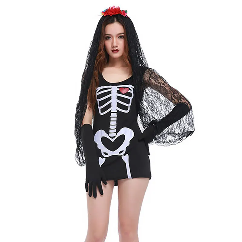 Halloween Costumes For Women Black Skull Skeleton Zombie Corpse Bride