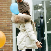 Girls winter cotton padded clothes children thickening heavy hair brought cotton padded jacket female long coat