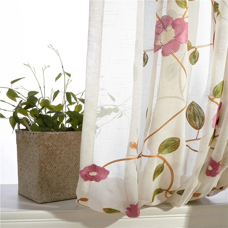 Cortinas bordadas de hilo de algodón para sala de estar Cortinas de tul transparentes gota rojo azul flor textil 106 y 30 Cortinas bordadas de hilo de algodón para sala de estar Cortinas de tul transparentes gota rojo azul flor textil 106 y 30