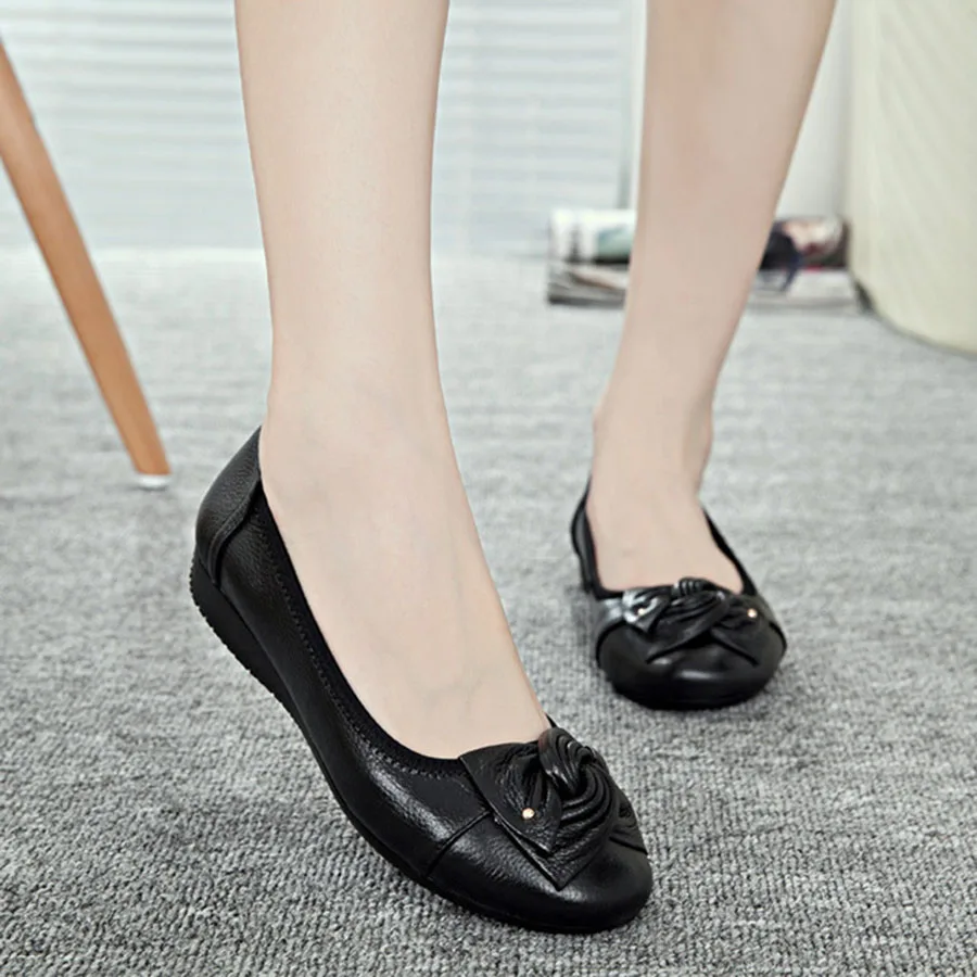 

Nice Quality Genuine Leather Women'S Shoes Butterfly-knot Slip-on Hard-Wearing & Anti-Skid Soft Pregnant Mother'S Shoes Female