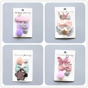 

MIXIU 3pcs Cartoon Bows Hairpins Pompom Star Crown Hair Clip Little Girl Barrettes Princess Hair Accessories Handmade Headwear
