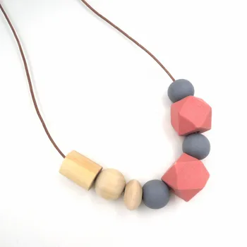 Geometric elements minimalist necklace in dusty mauve grey wooden necklace  block NW111