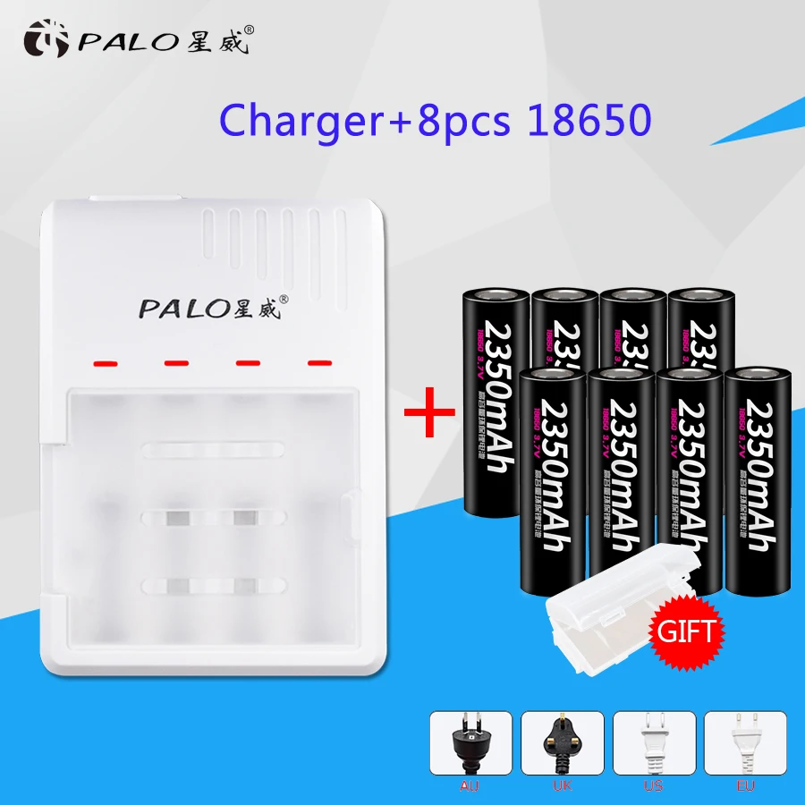 

Palo 4 solts fast Intelligent LED Display Charger Li-ion 18650 battery charger + 8Pcs 18650 Rechaegeable batteries