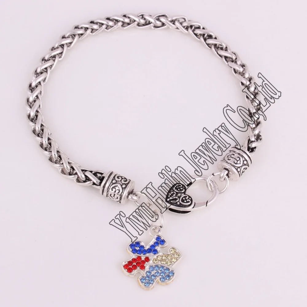Rhodium Plated With Sparkling Crystals Autism Awareness Puzzle Piece Rhodium Plated With Sparkling Crystals Autism Awareness Puzzle Piece Charm Bracelet Link Chain In Bracelets From Jewelry Accessories On