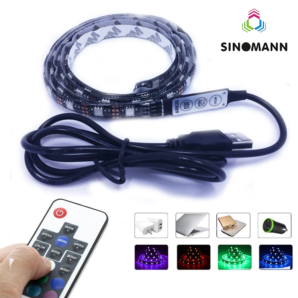 USB LED Strip 5050 RGB ТВ Фон Комплект Освещения Cuttable с 17Key РФ Контроллер или Мини 3Key 1 М/2 М