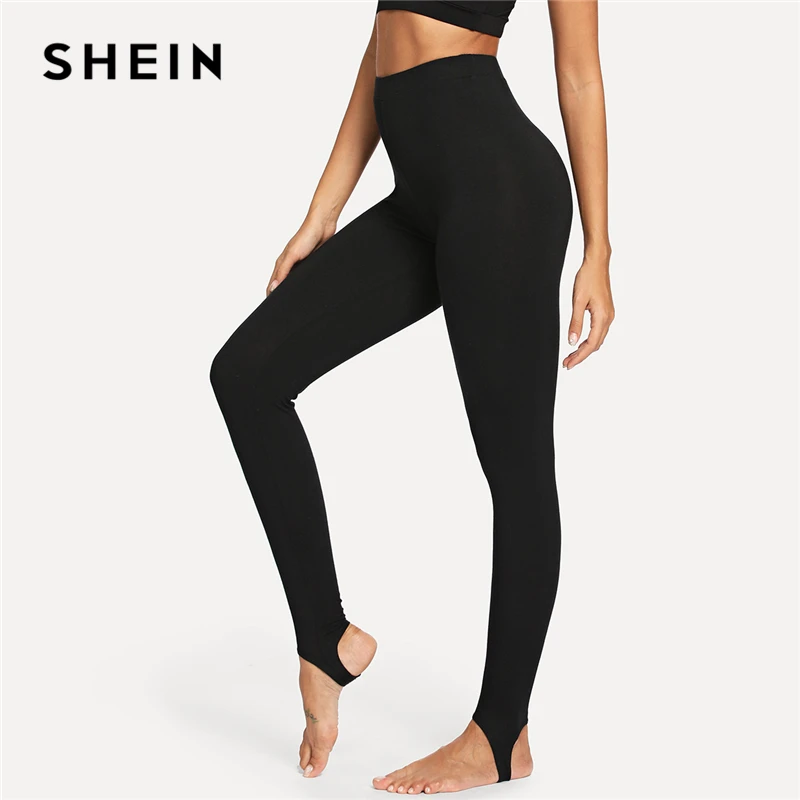 SHEIN Стильные Спортивные Леггинсы Однотонные Черные Леггинсы|Легинсы| |