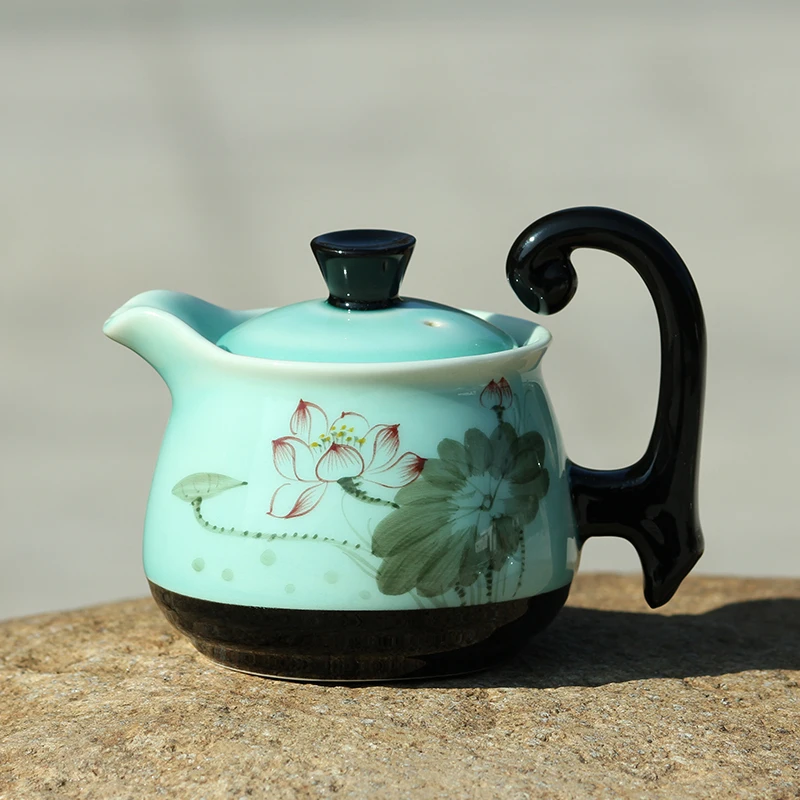 

Ceramic genuine hand-painted celadon teapot lotus shadow green single pot Kung Fu tea set LO105210