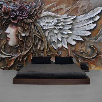 

Custom Mural Wallpaper 3D Stereo Relief Angel Figure Wall Painting Living Room Bedroom Cafe European Style Background Wall Decor