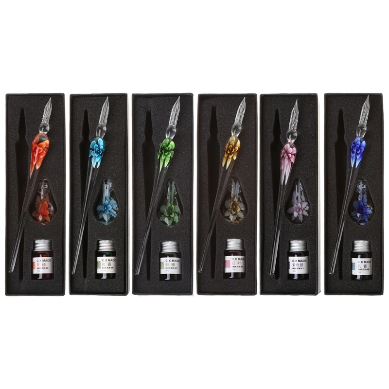 Gift Package Crystal Glass Dip Pen Glass Signature Pen Vintage Handmade Glass Elegant Crystal Dip Sign Gift Pen Brown