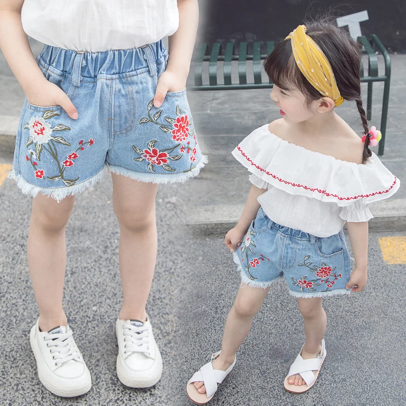 

Baby Girls Summer Thin Short Pants 1-7 Years Old Kids Cute Embroidered Shorts Outerwear Trousers Children's Hot Pants Jeans X425