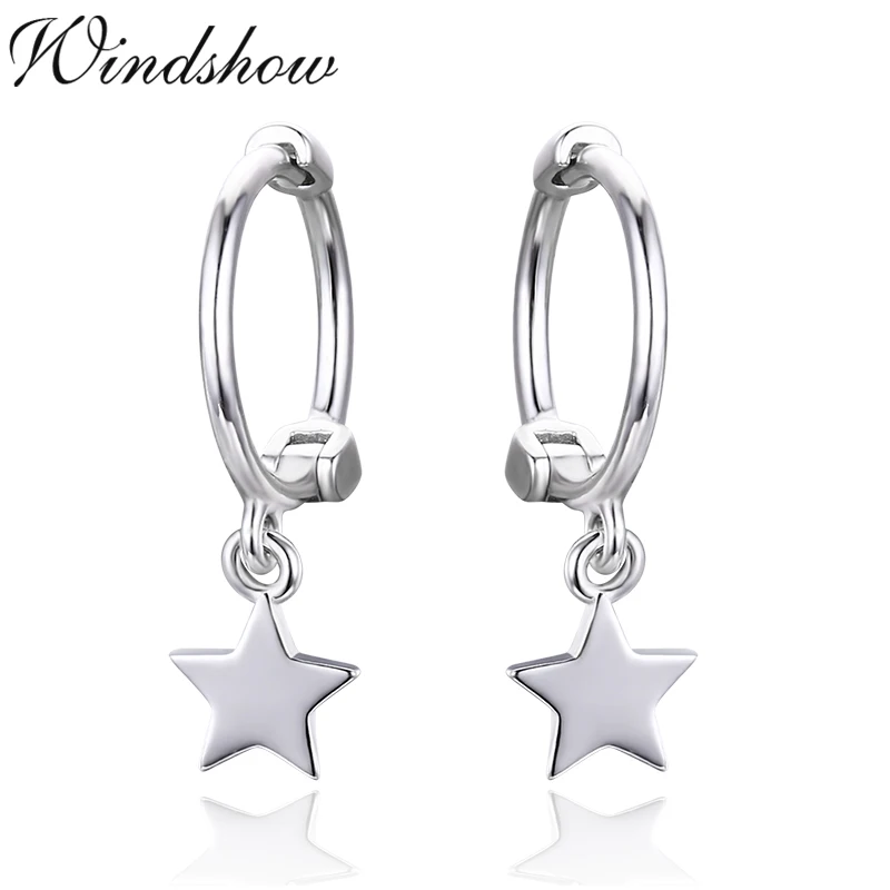 

Cute Slim 925 Sterling Silver Star Charms Circles Small Loops Huggie Hoop Earrings For Women Jewelry Kids Girls Baby Aros Aretes