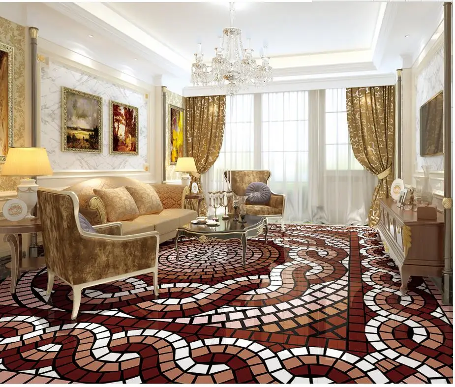 

Simple fashion retro abstract geometric pattern 3d floor wallpaper for bathroom waterproof 3d flooring
