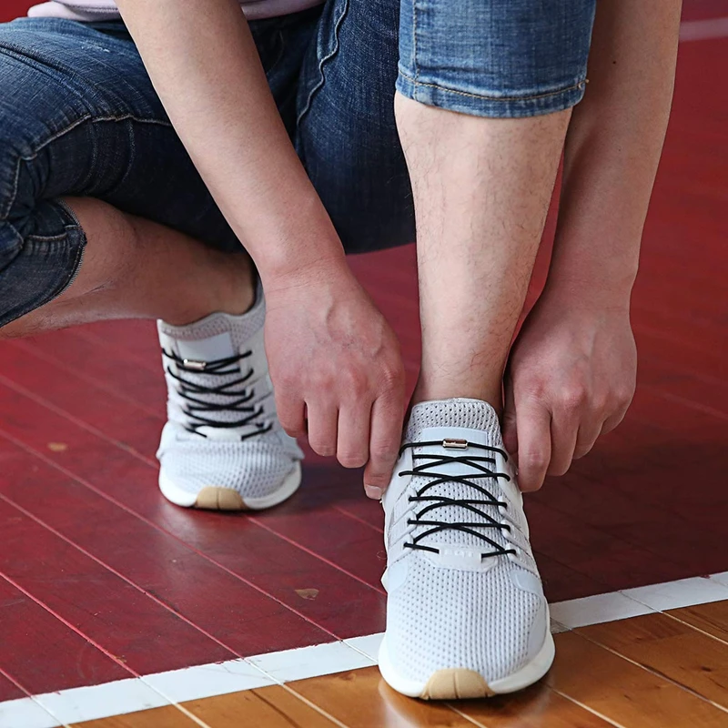 1 Pair Round Shoelaces Elastic Shoe laces No Tie Leisure Sneakers Quick Lazy laces Unisex Metal Capsule Children Adult Shoelace