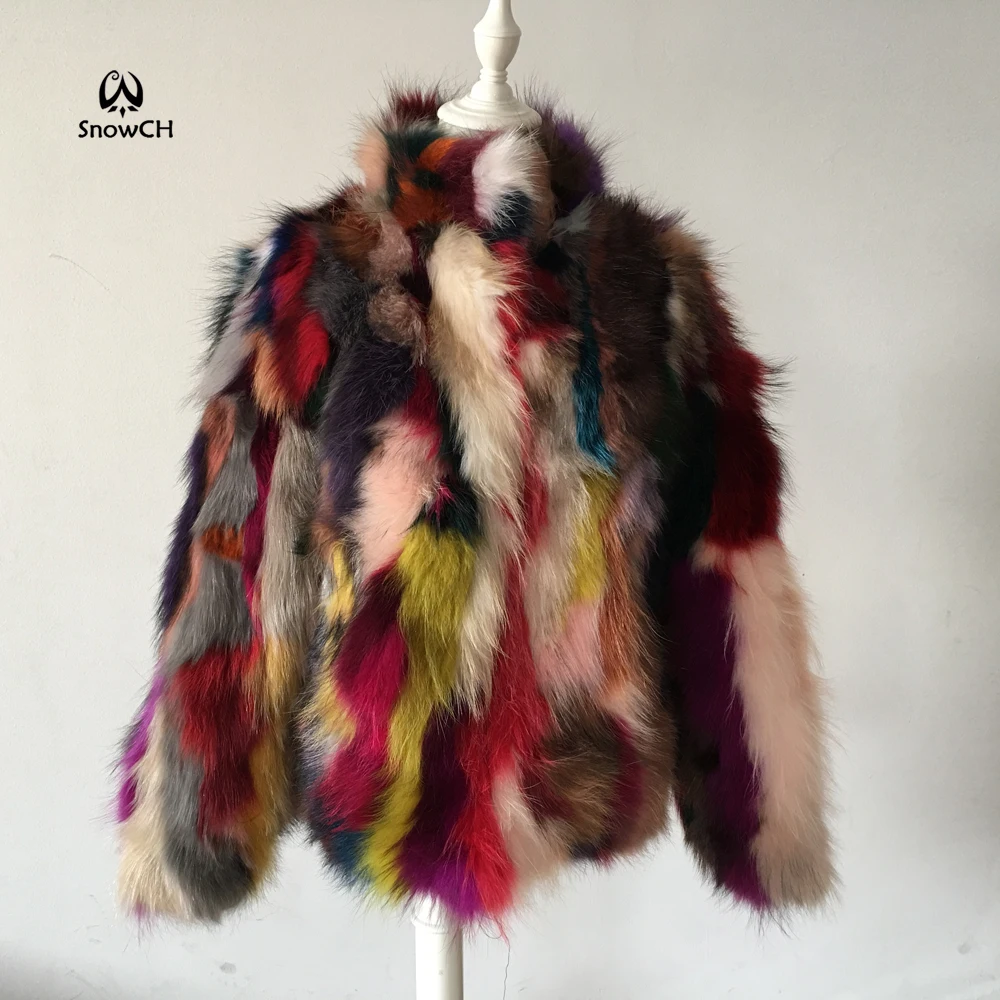 

Free shipping New Genuine raccoon Fur Coat women raccoon Fur Jacket colorful fur customized big size F871