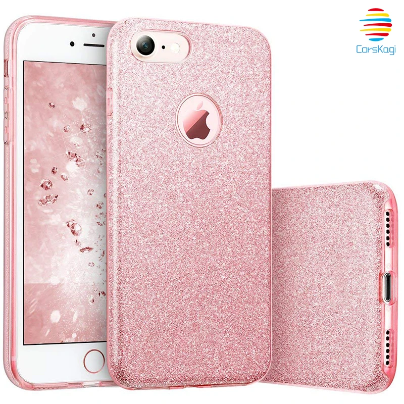 

Case Transparent for iPhone 11 Pro Max X Xs 6 6s 7 8 Plus X XR XS Max Silicon Bling Glitter Crystal Soft TPU + PC 3 Layer Cover