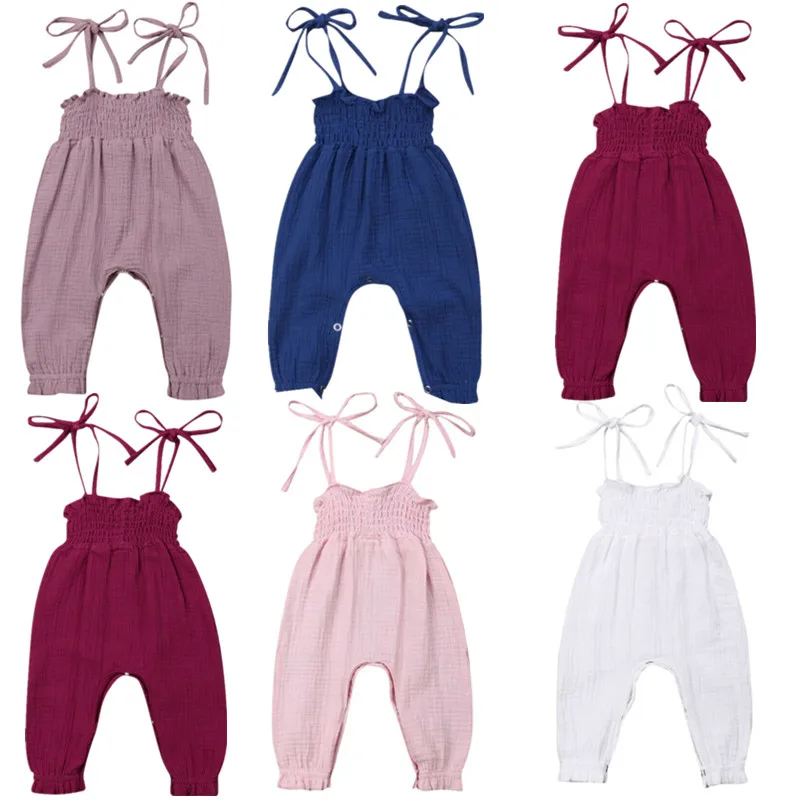 

0-24M Newborn Toddler Baby Girl Strap Pants Solid Romper Overalls Outfits Sunsuit