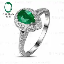 CaiMao 0.68 ct Natural Emerald 18KT/750 White Gold 0.45 ct Full Cut Diamond Engagement Ring Jewelry Gemstone