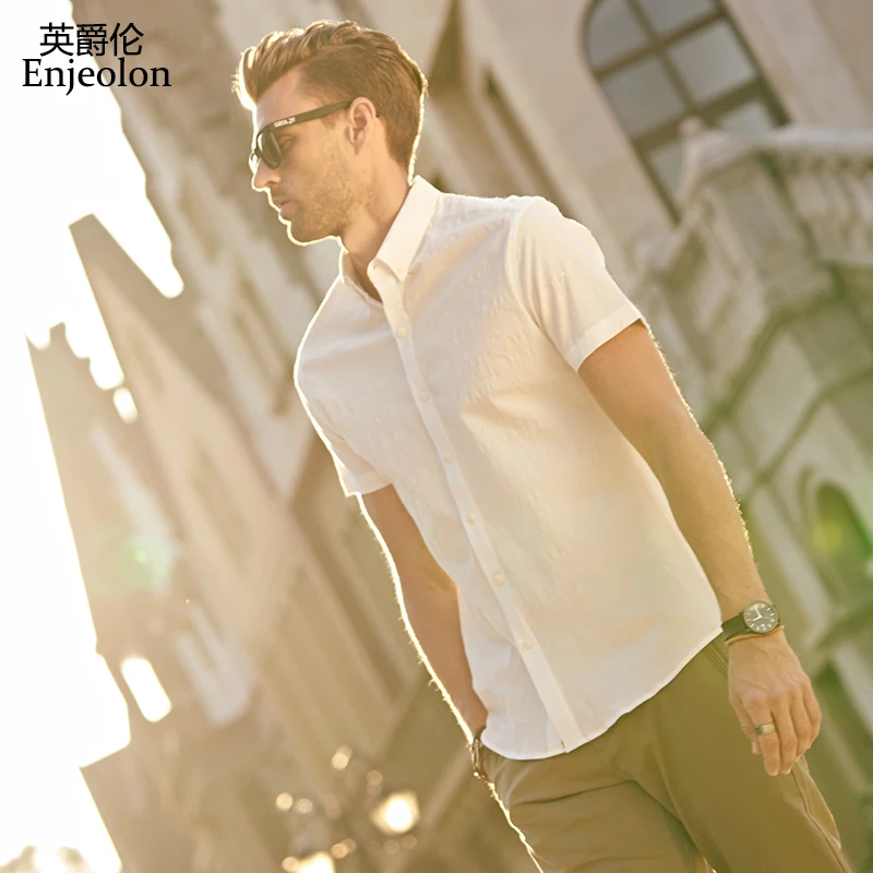 Enjeolon brand short sleeve font b Men b font font b Shirt b font Slim Blouse