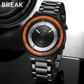 

BREAK Black Stainless Steel Quartz Men Watches Fashion Casual Photographer Design Man Watch Sport Simple Male Wristwatches T45