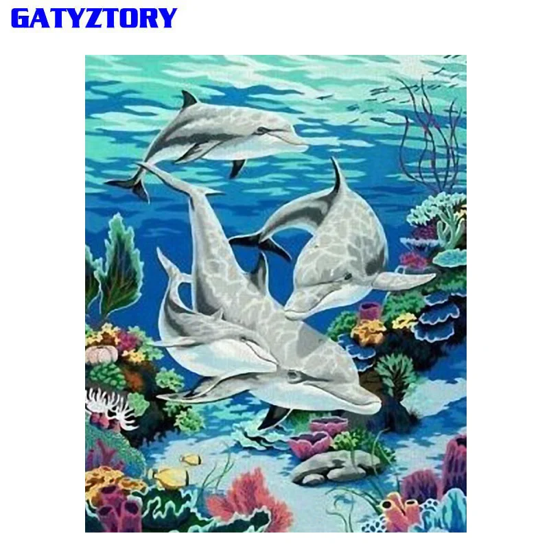 

GATYZTORY Frameless Dolphin Animal IY Painting By Number Wall Art Picture Paint By Number Canvas Painting For Home Decor Artwork