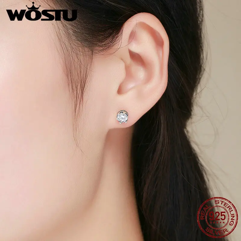 Женские серьги пусеты WOSTU из 100% стерлингового серебра 925 пробы с изящной короной