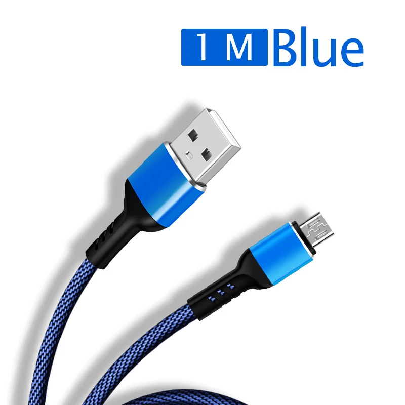 FONKEN Micro USB кабель 3A Быстрая зарядка Android Кабели USB ЗУ для мобильного телефона тканевый Плетеный зарядный шнур для huawei Redmi - Цвет: 1m Blue USB Cable