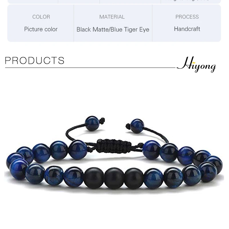 8 мм Синий тигровый глаз браслет черный матовый браслет, снятие стресса плетеная веревка натуральный камень Бусины В Стиле Йоги браслет для пар