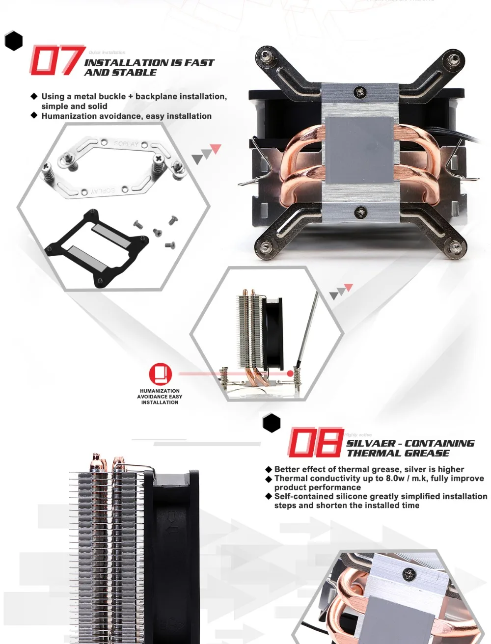 SOPLAY cpu Cooler 2 тепловые трубки TDP 95 Вт с ШИМ 3 pin 800-2000 об/мин 90 мм вентилятор охлаждения высокая производительность бесшумный радиатор