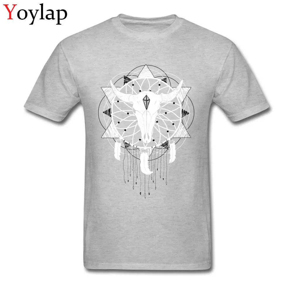 Funny Casual Tops Shirt Crew Neck Summer 100% Cotton Short Sleeve T-Shirt for Men Dreamcatcher Printed On Tee-Shirts grey