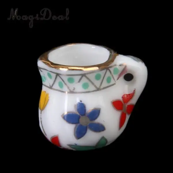 MagiDeal 15Pcs 1/12 Scale Dollhouse Miniature Dining Ware Porcelain Tea Set Plate Floral Print for Home Office Coffee Decor Gift