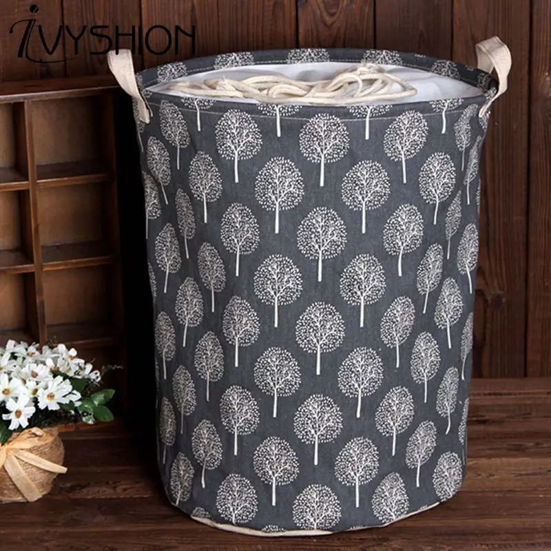 IVYSHION Cotton And Linen Storage Bucket Waterproof Dustproof Toy Basket Dirty Laundry 35cmx45cm | Дом и сад