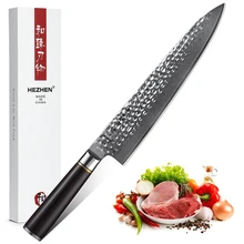HEZHE кухонный нож 9,5 ''Pro шеф-поварские ножи японский VG 10 Дамасская нержавеющая сталь мясо рыбы резьба для нарезки рукоятка ножа из черного дерева