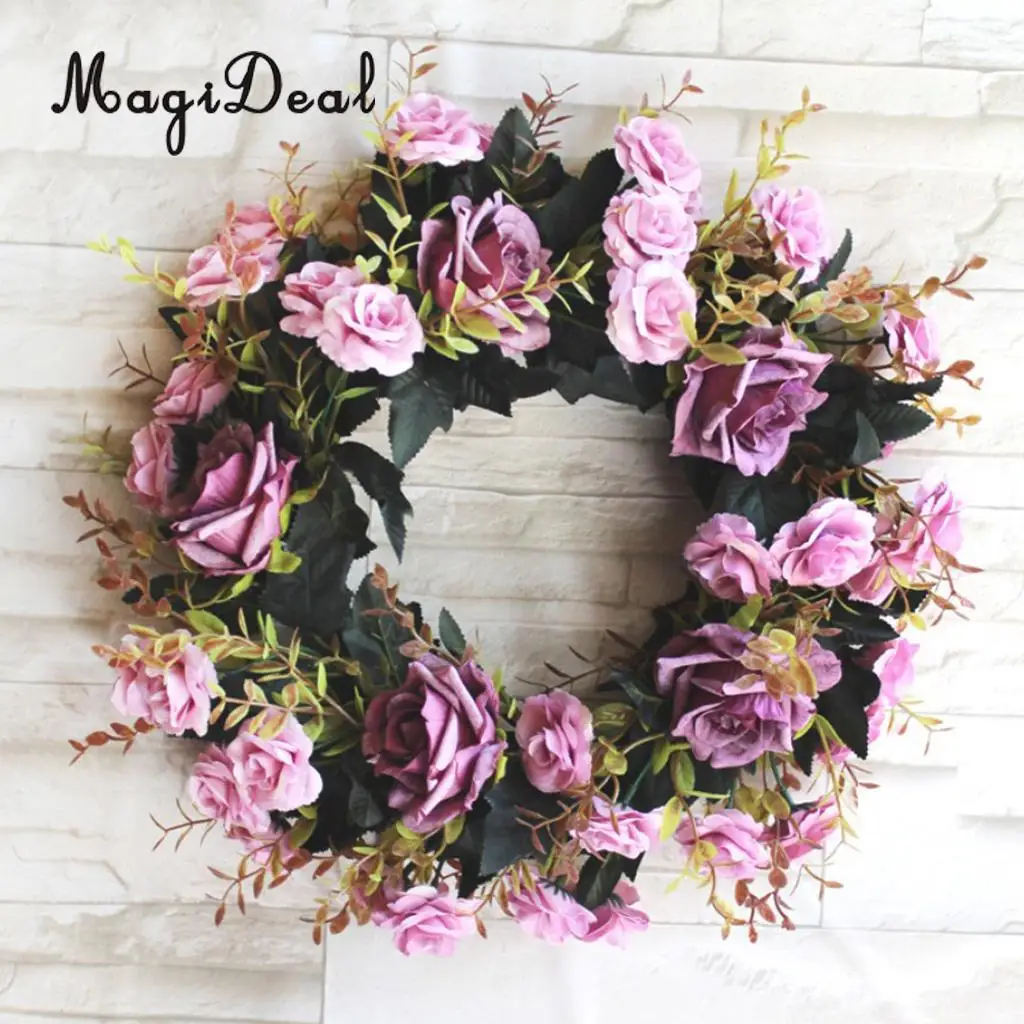Artificial Silk Rose Wreath Ring Wall Door Lintel Flower Trim Mirror Flower Garland Hanging Wedding Background Prop