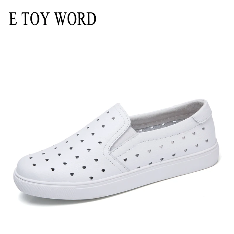 

E TOY WORD 2019 Summer womens flats shoes ballet flats fashion Ladies shoes slip on loafers white cutout comfort flat boat shoes