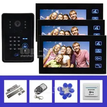 DIYSECUR 7 Pulgadas Teléfono Video de La Puerta Sistema de Intercomunicación IR Contraseña Lector de RFID teclado Cámara Electric Pestillo de la Cerradura 1 Cámara 3 Monitor