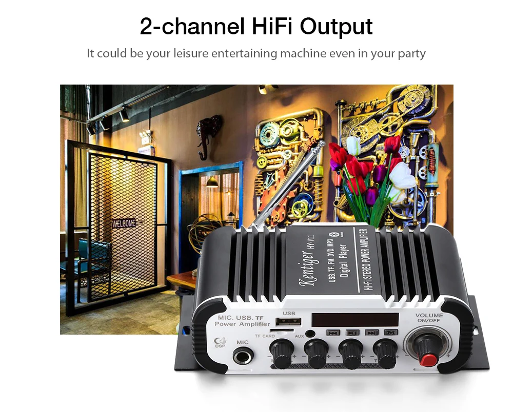 HY-V11 Bluetooth усилитель 2-х канальный аудио Поддержка TF USB FM супер бас аудио усилитель с ИК-пультом дистанционного Управление XM-201