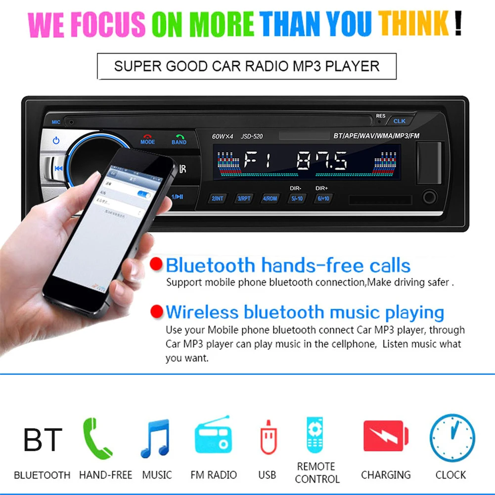 12 В автомобиля MP3 радио Bluetooth стерео плеер fm-радиоприемник Aux вход приемник Поддержка вызова USB Флэш диск