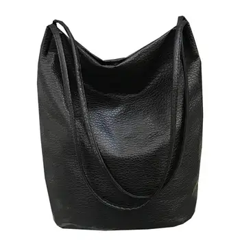 

Vintage Women Leather Solid Color Large Capacity Tote Shoulder Bag Handbag