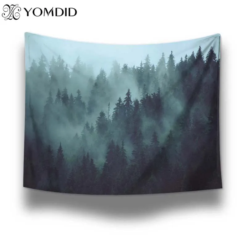 

Wall Hanging Tapestries Amazing Foggy forest Beautiful Sight Printed Tree Natural Scenery Tapestry Living Room Decor Tapestry