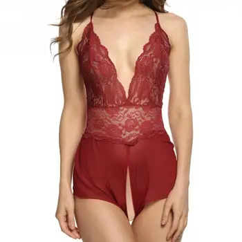 New Women Sexy Lace Nightgown V-neck Nightdress Stretch Mini Dress Sleepwear Sexy Lingerie Plus Size Nightwear #96