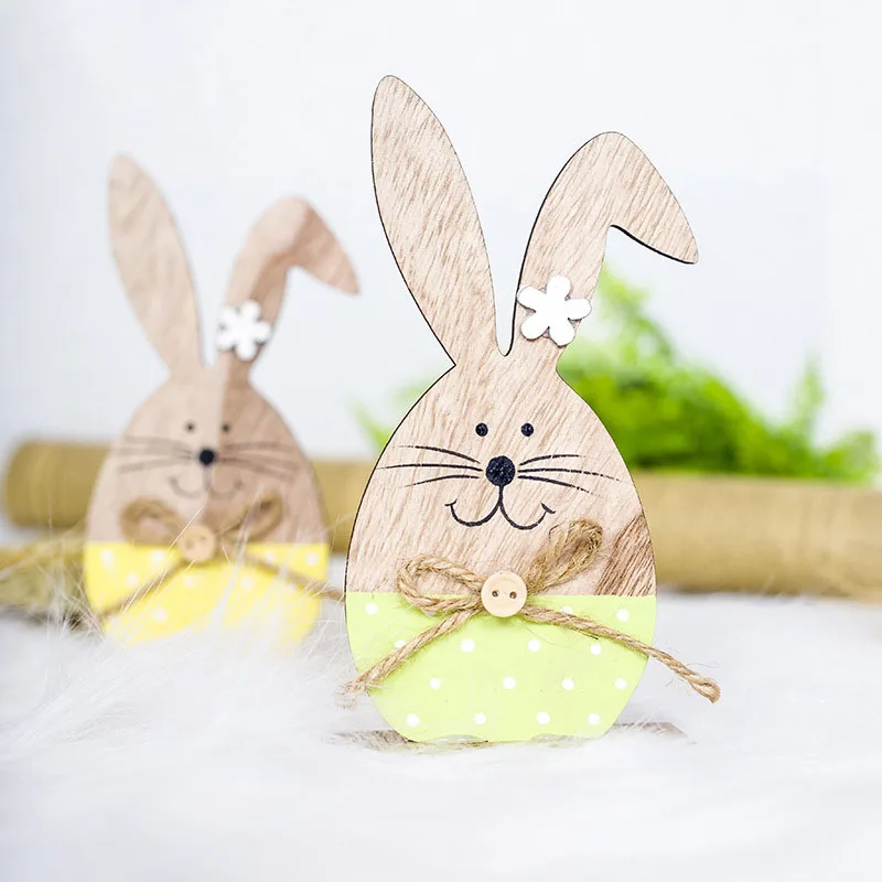 Wooden Easter Egg Rabbit with Ribbon Stand Decorative DIY Ornament for