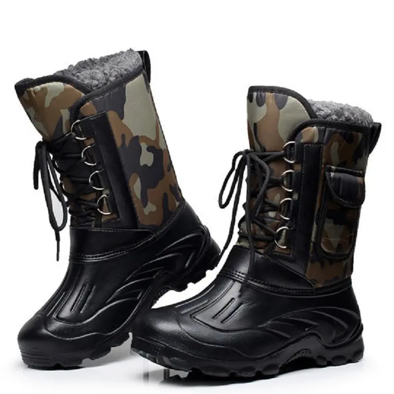 

Men Outdoor Camouflage Waterproof Snow Boots Front Lacing Mountaineering Hunting Fishing Shoes Keep warm Ski Snow Walking Shoes