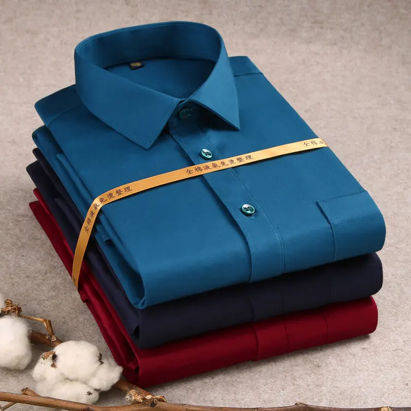 

New 2019 Luxury 100% Cotton Formal Long Sleeve Men's Dress Shirt Non-iron Business Office Work Wear Social Smart Casual Shirt