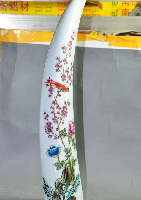 

17"china wucai Porcelain flower bird Mountain auspicious lucky statue Decoration