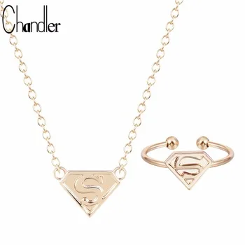 Chandler Dollar Shape With S Letter Triangle Necklaces & Ring Superman Logo Super Man Accessories Bijoux Wholesale Jewelry Set