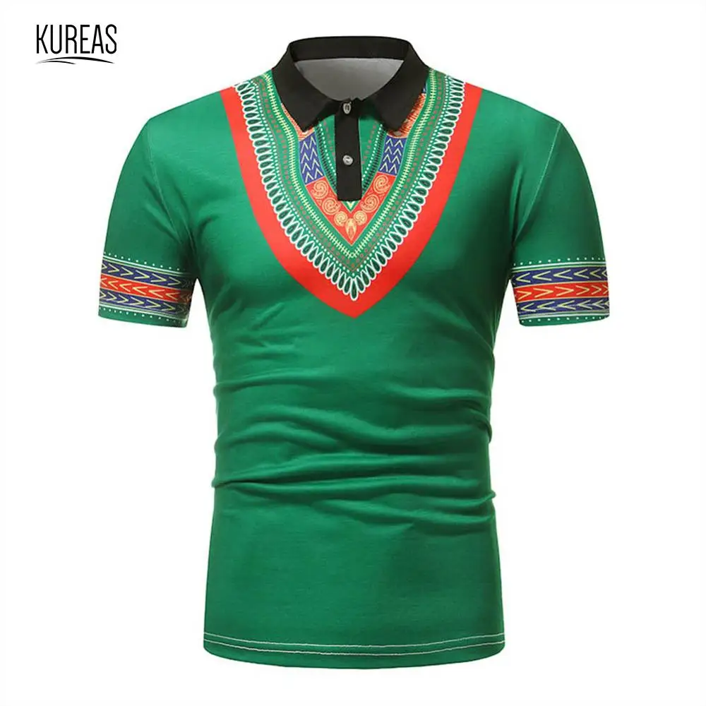 

Kureas Men African Clothes Dashiki T Shirt National Short Sleeve Polo Shirts Tribal Tops Summer Ethnic Clothing