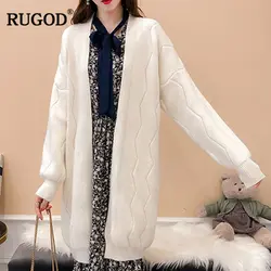 RUGOD 2018 осень-зима вязаный свитер для Для женщин Мода длинный витой кардиган платье женский Открыть стежка кардиган пальто Для женщин