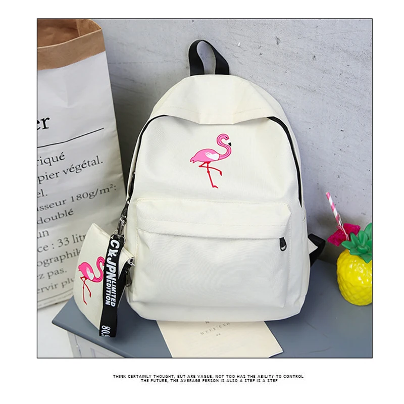 Harajuku school bag female Korean version of ulzzang high school students flamingo print campus college wind canvas backpack